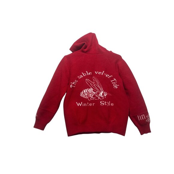 Rare 60s 70s Sweater Hoodie Japanese Style Red Size M/L Handmade Snap Button - Picture 1 of 16